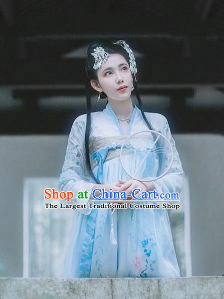 Traditional Chinese Ancient Tang Dynasty Princess Peri Goddess Embroidered Costumes Hanfu Dress for Women