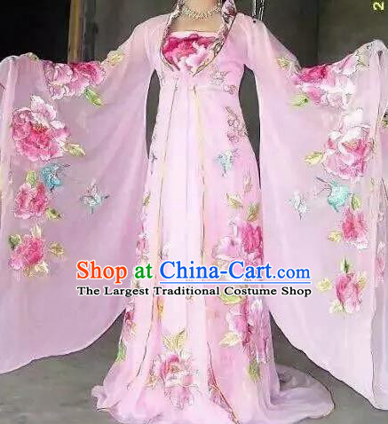 Traditional Chinese Classical Dance Embroidered Costumes Ancient Tang Dynasty Imperial Consort Pink Hanfu Dress for Women