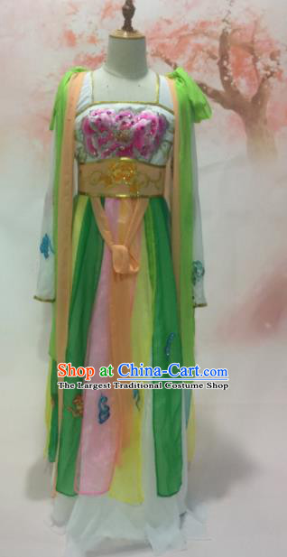 Traditional Chinese Classical Dance Embroidered Costumes Ancient Peri Goddess Green Hanfu Dress for Women
