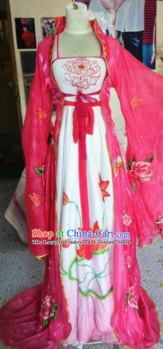 Traditional Chinese Classical Dance Costumes Ancient Imperial Consort Embroidered Rosy Hanfu Dress for Women