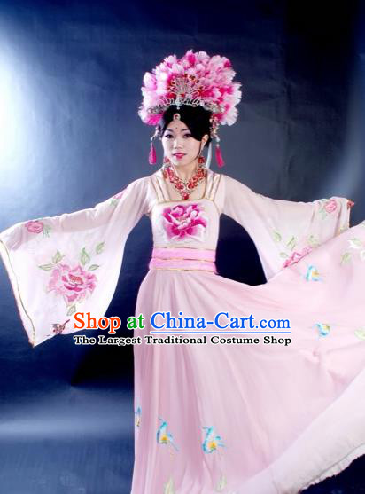Traditional Chinese Classical Dance Embroidered Costumes Ancient Imperial Consort Pink Hanfu Dress for Women