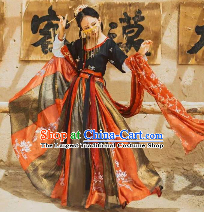 Traditional Chinese Ancient Peri Hanfu Dress Tang Dynasty Court Princess Embroidered Costumes for Women