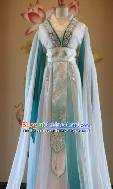 Traditional Chinese Ancient Peri Green Hanfu Dress Han Dynasty Court Princess Embroidered Costumes for Women