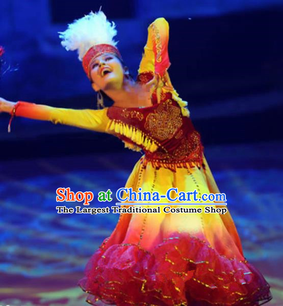 Chinese Traditional Ethnic Costumes Stage Performance Uigurian Minority Nationality Dance Dress for Women