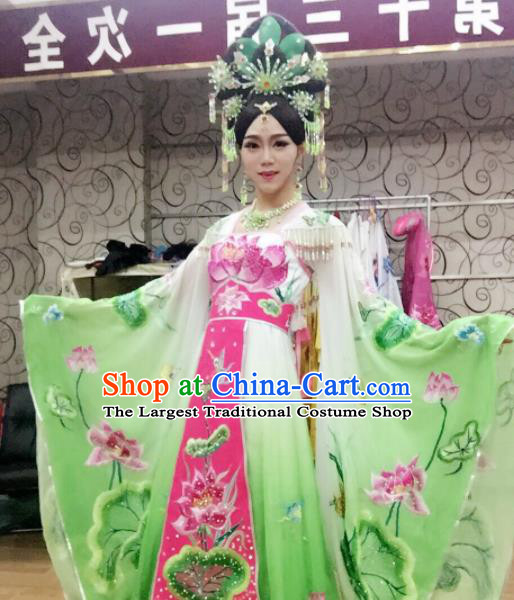 Traditional Chinese Tang Dynasty Costume Ancient Imperial Consort Embroidered Lotus Green Hanfu Dress for Women