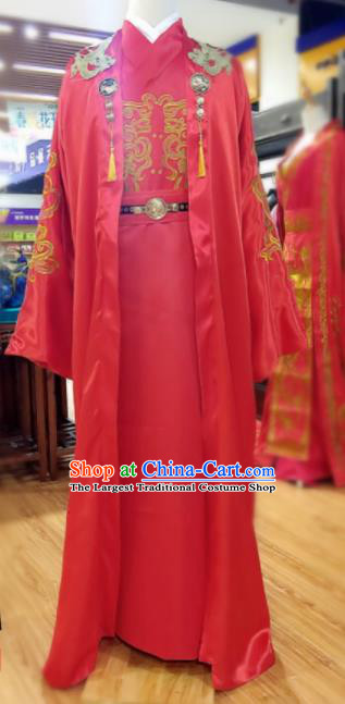 Chinese Traditional Wedding Embroidered Robe Ancient Tang Dynasty Bridegroom Costumes for Men
