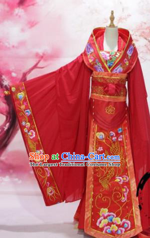 Chinese Traditional Embroidered Wedding Costume Ancient Tang Dynasty Imperial Consort Red Hanfu Dress for Women