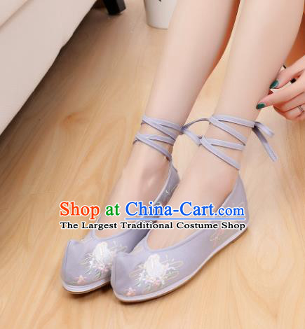 Chinese Traditional National Shoes Ancient Hanfu Shoes Blue Embroidered Shoes for Women