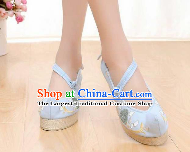 Chinese Traditional Classical Shoes Ancient Hanfu Shoes Blue Embroidered Shoes for Women