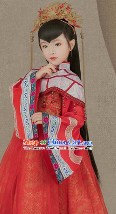 Traditional Chinese Ancient Princess Costumes and Headpiece Complete Set for Kids