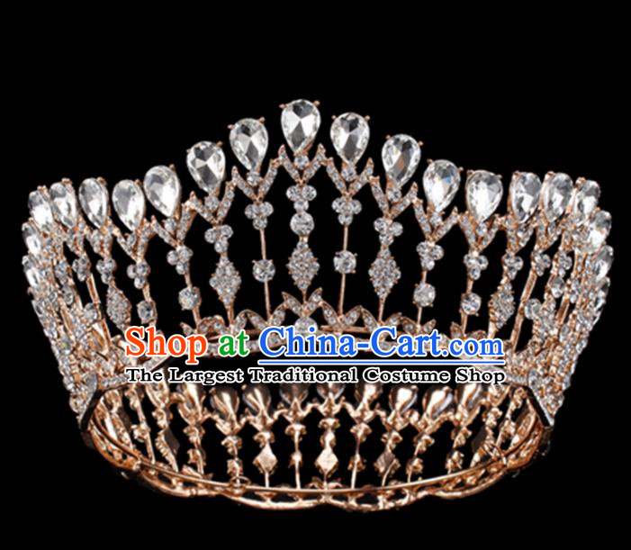 Baroque Style Bride Hair Accessories Queen Crystal Golden Royal Crown for Women