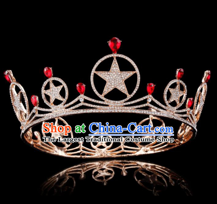 Baroque Style Bride Hair Accessories Queen Retro Crystal Stars Golden Royal Crown for Women