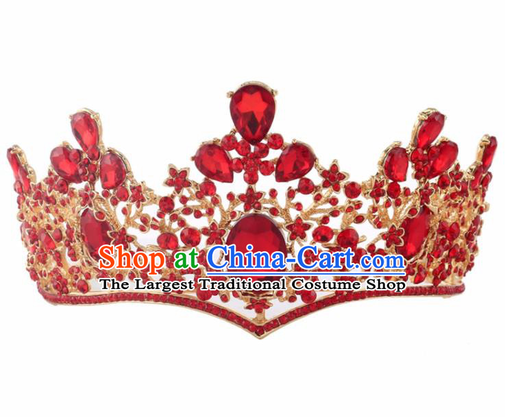 Top Grade Baroque Princess Retro Red Crystal Royal Crown Bride Wedding Hair Accessories for Women