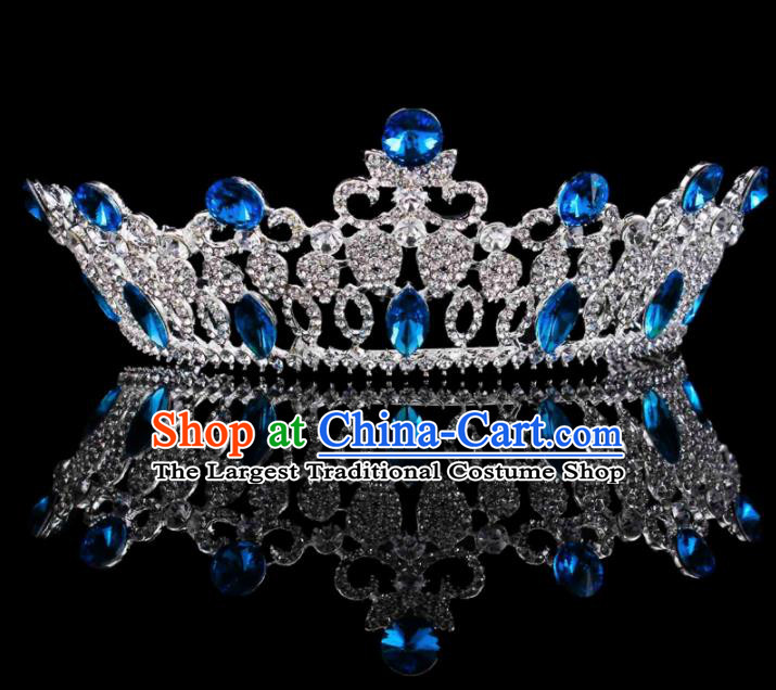 Baroque Wind Hair Accessories Bride Retro Blue Rhinestone Royal Crown for Women