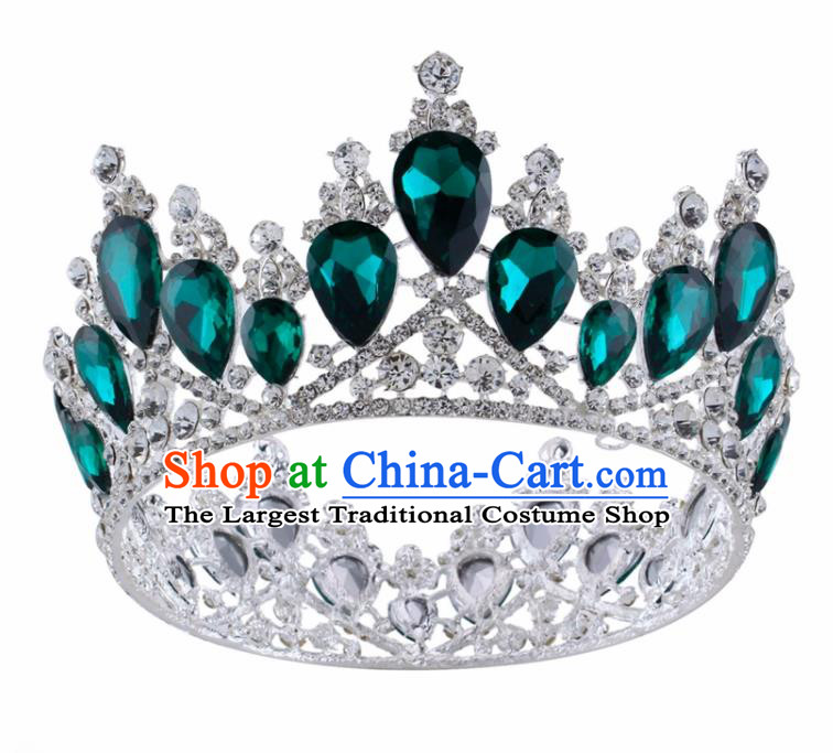 Top Grade Baroque Princess Retro Round Royal Crown Bride Green Crystal Wedding Hair Accessories for Women