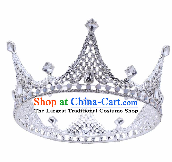 Top Grade Baroque Crystal Round Royal Crown Bride Retro Wedding Hair Accessories for Women