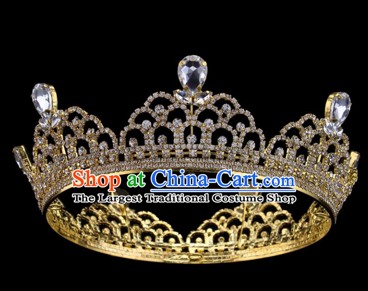 Top Grade Baroque Style Golden Round Royal Crown Bride Retro Wedding Hair Accessories for Women