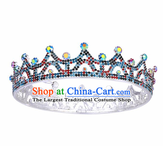 Top Grade Baroque Style Colorful Argent Round Royal Crown Bride Retro Wedding Hair Accessories for Women