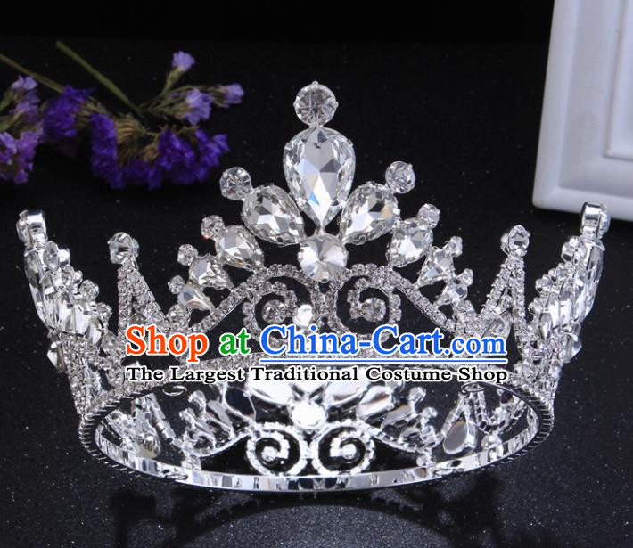 Top Grade Crystal Round Royal Crown Baroque Princess Retro Wedding Bride Hair Accessories for Women