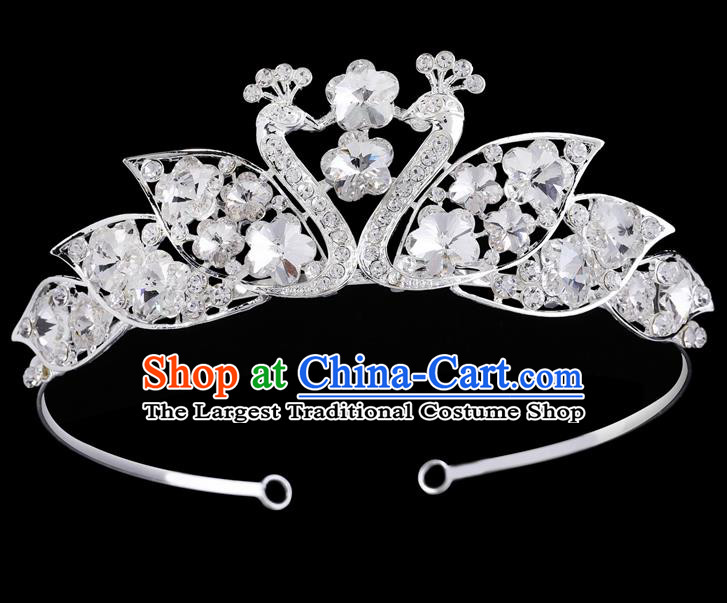Handmade Top Grade Baroque Crystal Peacock Hair Clasp Royal Crown Bride Retro Wedding Hair Accessories for Women