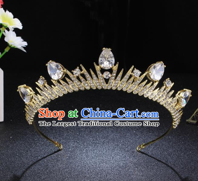 Top Grade Retro Princess Royal Crown Rhinestone Golden Hair Clasp Baroque Wedding Bride Hair Accessories for Women