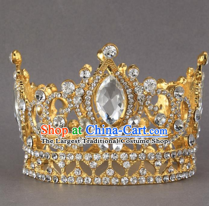Top Grade Princess Rhinestone Round Royal Crown Retro Baroque Wedding Bride Hair Accessories for Women