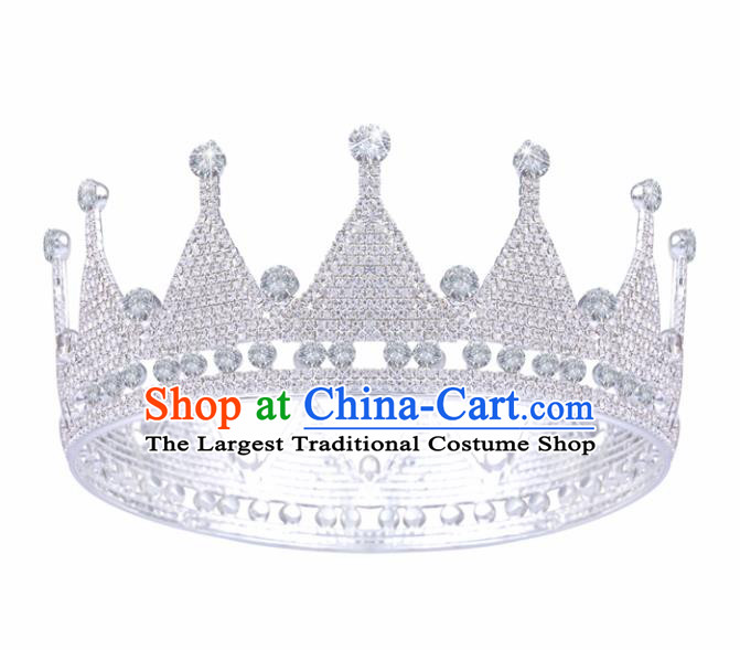 Handmade Top Grade Princess Crystal Round Royal Crown Baroque Bride Retro Wedding Hair Accessories for Women
