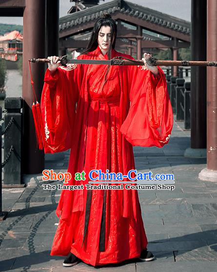 Traditional Chinese Han Dynasty Nobility Childe Wedding Costumes Ancient Swordsman Embroidered Clothing for Men