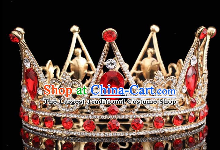 Handmade Bride Wedding Red Crystal Hair Jewelry Accessories Baroque Round Royal Crown for Women
