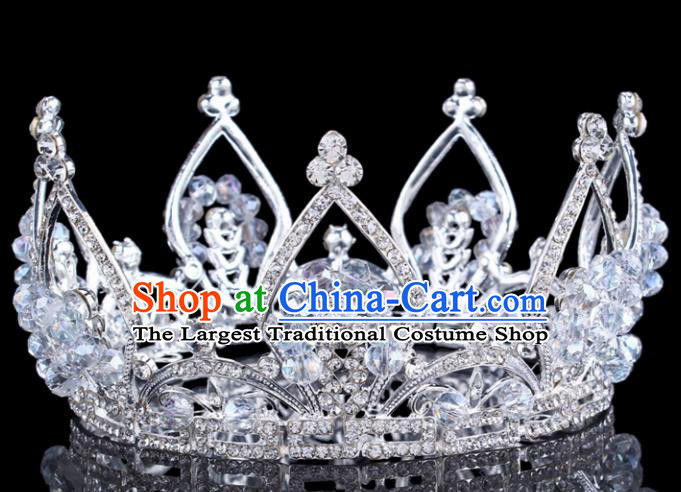 Handmade Bride Wedding Hair Jewelry Accessories Baroque Queen Crystal Beads Royal Crown for Women