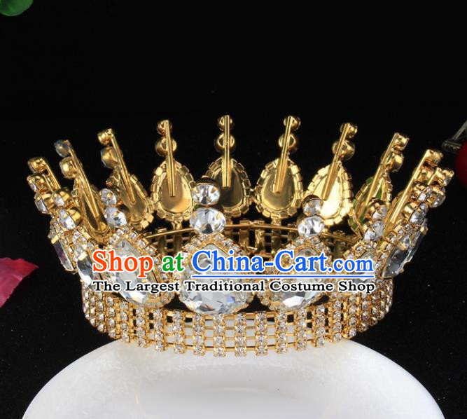 Top Grade Bride Wedding Hair Jewelry Accessories Baroque Court Queen Round Golden Royal Crown for Women