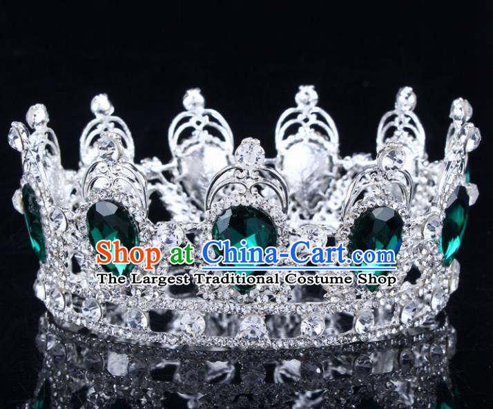Handmade Bride Wedding Hair Jewelry Accessories Baroque Green Crystal Round Royal Crown for Women