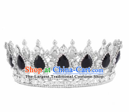 Handmade Bride Wedding Hair Jewelry Accessories Baroque Queen Black Crystal Royal Crown for Women