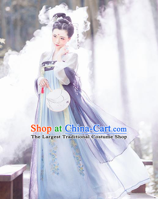 Chinese Ancient Tang Dynasty Imperial Consort Embroidered Costumes Complete Set for Women