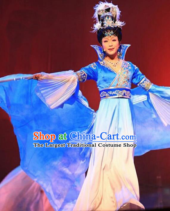 Chinese Tang Dynasty Imperial Consort Yang Embroidered Costumes Ancient Beauty Blue Hanfu Dress for Women