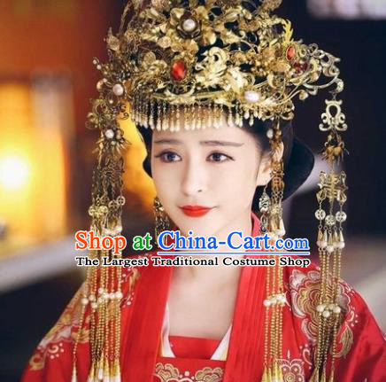 Chinese Ancient Han Dynasty Princess Wedding Hair Accessories Phoenix Coronet Hairpins Complete Set for Women