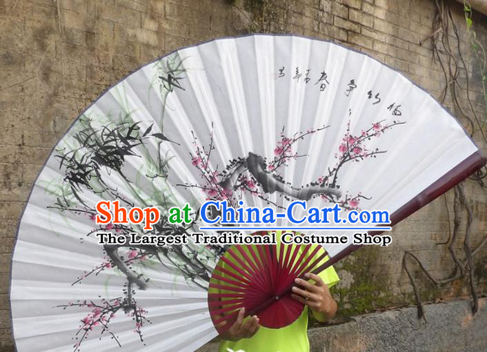 Chinese Traditional Paper Fans Decoration Crafts Hand Ink Painting Plum Blossom Bamboo Folding Fans