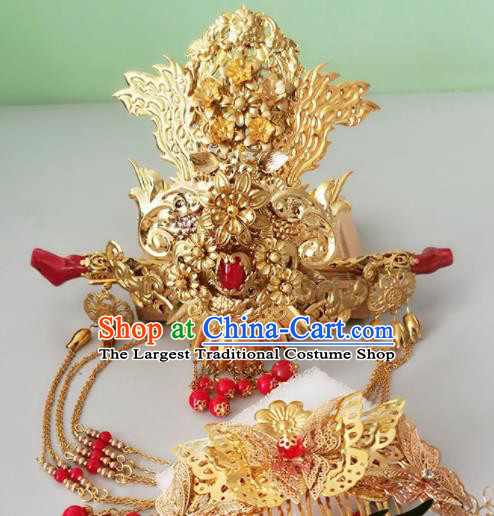 Chinese Ancient Han Dynasty Princess Hair Accessories Bride Phoenix Coronet Hairpins for Women