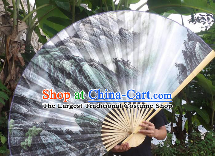 Chinese Traditional Paper Fans Decoration Crafts Landscape Painting Wood Frame Folding Fans