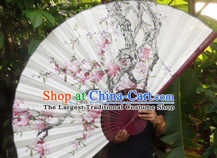 Chinese Traditional Fans Decoration Crafts Red Frame Painting Peach Blossom Folding Fans Paper Fans