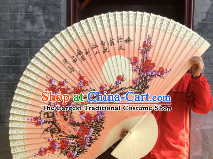 Chinese Traditional Handmade Wood Fans Decoration Crafts Ink Painting Plum Blossom Folding Fans