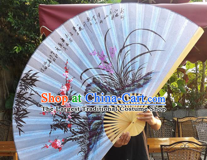 Chinese Traditional Handmade Silk Fans Decoration Crafts Ink Painting Plum Blossom Orchid Bamboo Wood Frame Folding Fans