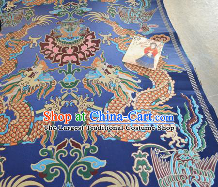 Asian Chinese Traditional Dragons Pattern Design Royalblue Brocade Fabric Silk Fabric Chinese Fabric Material