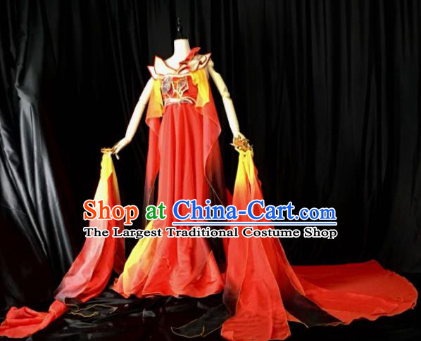 Traditional Chinese Cosplay Costumes Ancient Peri Embroidered Red Hanfu Dress for Women