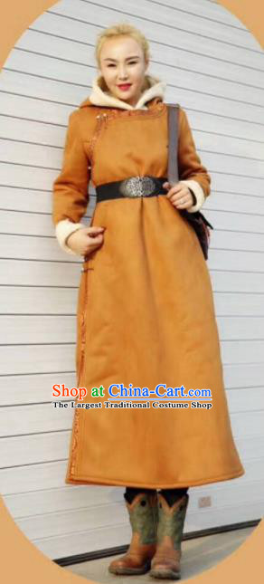 Chinese Traditional Mongol Minority Ethnic Costume Suede Fabric Mongolian Dust Coat for Women