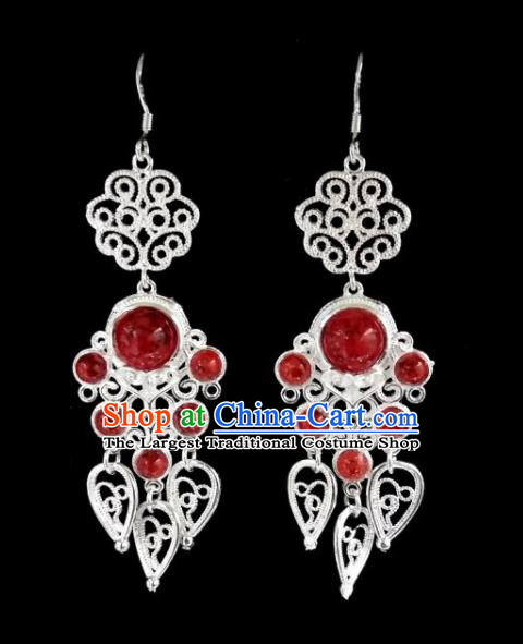 Chinese Ethnic Jewelry Accessories Mongolian Minority Nationality Red Beads Earrings for Women