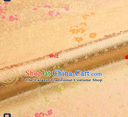 Asian Chinese Light Golden Brocade Fabric Traditional Plum Blossom Pattern Design Satin Tang Suit Silk Fabric Material