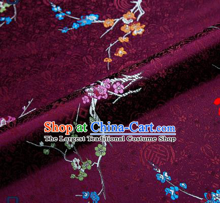 Asian Chinese Purple Brocade Fabric Traditional Plum Blossom Pattern Design Satin Tang Suit Silk Fabric Material
