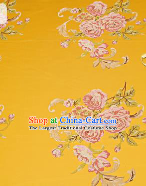 Chinese Traditional Yellow Brocade Fabric Asian Peony Pattern Design Satin Cushion Silk Fabric Material