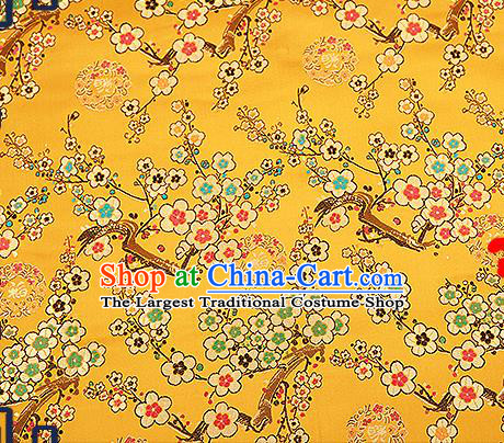 Chinese Traditional Golden Brocade Fabric Classical Plum Blossom Pattern Design Satin Tang Suit Silk Fabric Material